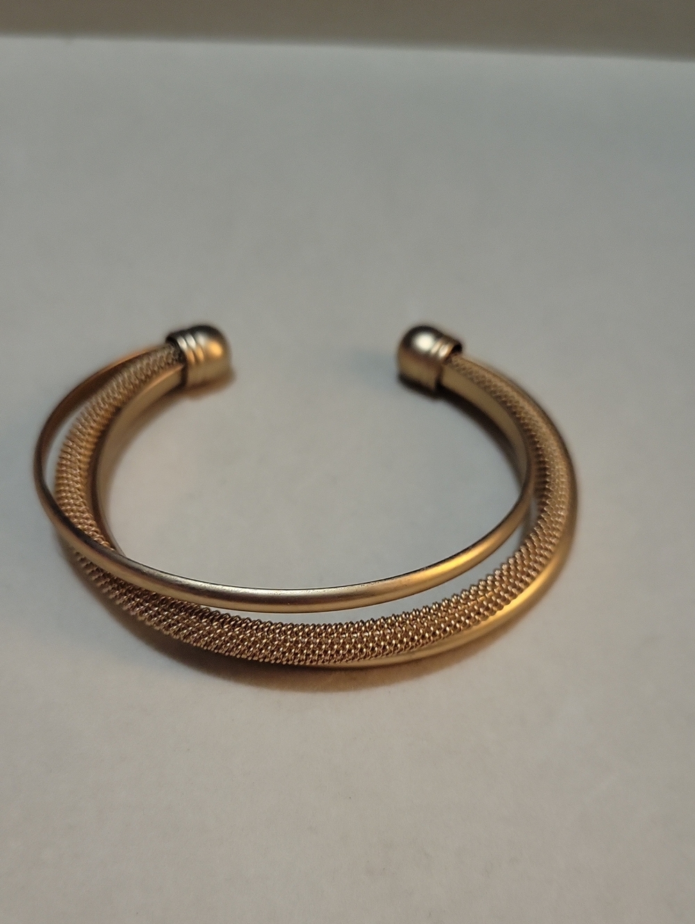 Chico's Gold-tone Mesh and Smooth Open Cuff Bracelet